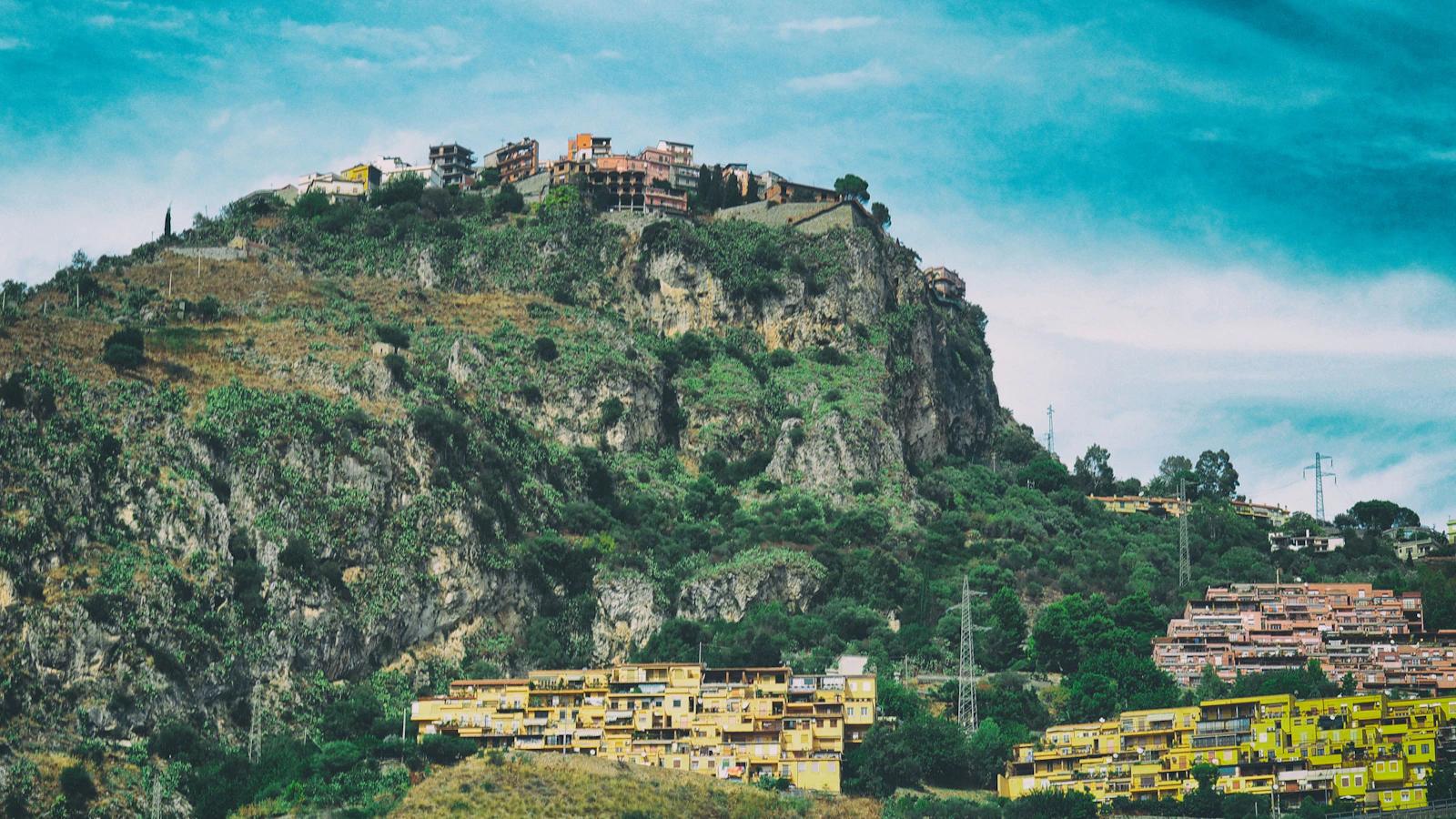 Stone houses of Castelmola, a hilltop town in Sicily